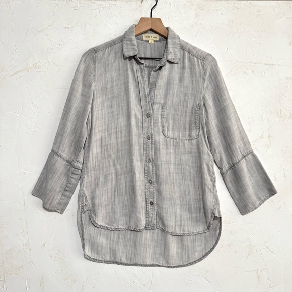 cloth & stone Tops - Cloth & Stone Washed Gray Tencel Button-Up Shirt, Hi-Low Hem – XS